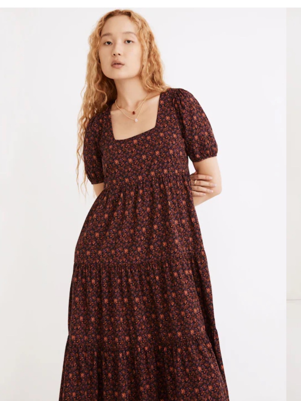 Madewell Aidy Square Neck Tiered Midi Dress